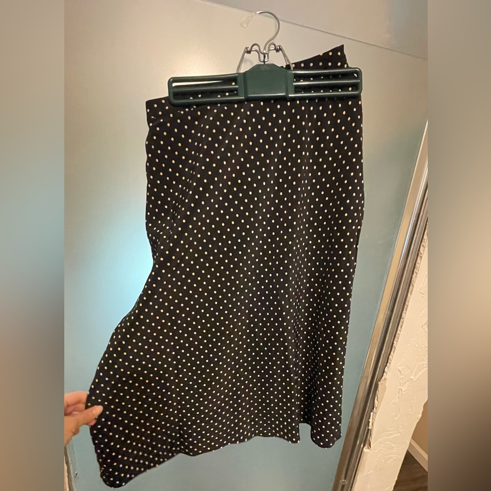 Kate Hill mid length polkadot silk skirt